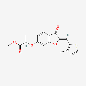 molecular formula C18H16O5S B2572749 (Z)-2-((2-((3-甲基噻吩-2-基亚甲基)-3-氧代-2,3-二氢苯并呋喃-6-基)氧基)丙酸甲酯 CAS No. 620546-50-1