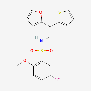 molecular formula C17H16FNO4S2 B2572765 5-fluoro-N-[2-(furan-2-yl)-2-(thiophen-2-yl)ethyl]-2-methoxybenzene-1-sulfonamide CAS No. 2097929-49-0