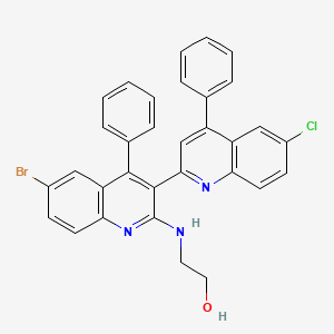 molecular formula C32H23BrClN3O B2572798 2-[[6-溴-3-(6-氯-4-苯基喹啉-2-基)-4-苯基喹啉-2-基]氨基]乙醇 CAS No. 394225-30-0