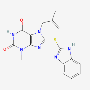 molecular formula C17H16N6O2S B2572810 8-((1H-benzo[d]imidazol-2-yl)thio)-3-methyl-7-(2-methylallyl)-1H-purine-2,6(3H,7H)-dione CAS No. 868213-92-7