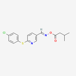 molecular formula C17H17ClN2O2S B2572812 (E)-({6-[(4-chlorophenyl)sulfanyl]pyridin-3-yl}methylidene)amino 3-methylbutanoate CAS No. 338967-26-3