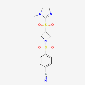 molecular formula C14H14N4O4S2 B2572835 4-((3-((1-methyl-1H-imidazol-2-yl)sulfonyl)azetidin-1-yl)sulfonyl)benzonitrile CAS No. 2309776-06-3