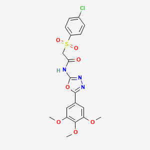 molecular formula C19H18ClN3O7S B2572838 2-((4-chlorophenyl)sulfonyl)-N-(5-(3,4,5-trimethoxyphenyl)-1,3,4-oxadiazol-2-yl)acetamide CAS No. 895460-49-8