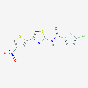 molecular formula C12H6ClN3O3S3 B2572842 5-chloro-N-[4-(4-nitrothiophen-2-yl)-1,3-thiazol-2-yl]thiophene-2-carboxamide CAS No. 477280-62-9