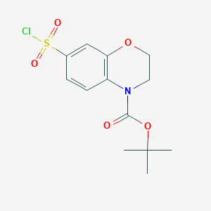 molecular formula C13H16ClNO5S B2572856 叔丁基7-(氯磺酰基)-3,4-二氢-2H-1,4-苯并恶嗪-4-羧酸酯 CAS No. 1955540-74-5