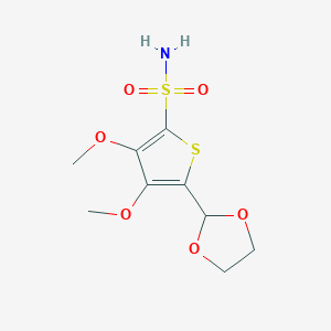 molecular formula C9H13NO6S2 B2572866 5-(1,3-二氧杂环-2-基)-3,4-二甲氧基噻吩-2-磺酰胺 CAS No. 2230802-46-5