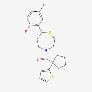 molecular formula C21H23F2NOS2 B2572871 (7-(2,5-Difluorophenyl)-1,4-thiazepan-4-yl)(1-(thiophen-2-yl)cyclopentyl)methanone CAS No. 2034576-25-3