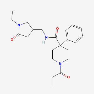 molecular formula C22H29N3O3 B2572873 N-[(1-Ethyl-5-oxopyrrolidin-3-yl)methyl]-4-phenyl-1-prop-2-enoylpiperidine-4-carboxamide CAS No. 2198764-18-8