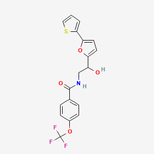 molecular formula C18H14F3NO4S B2572889 N-{2-hydroxy-2-[5-(thiophen-2-yl)furan-2-yl]ethyl}-4-(trifluoromethoxy)benzamide CAS No. 2320925-09-3