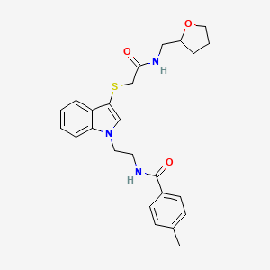 4-methyl-N-[2-[3-[2-oxo-2-(oxolan-2-ylmethylamino)ethyl]sulfanylindol-1-yl]ethyl]benzamide