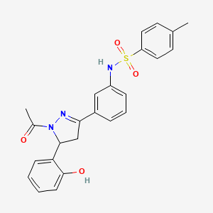 molecular formula C24H23N3O4S B2572908 N-(3-(1-acetyl-5-(2-hydroxyphenyl)-4,5-dihydro-1H-pyrazol-3-yl)phenyl)-4-methylbenzenesulfonamide CAS No. 868214-33-9