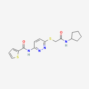 molecular formula C16H18N4O2S2 B2572926 N-(6-((2-(cyclopentylamino)-2-oxoethyl)thio)pyridazin-3-yl)thiophene-2-carboxamide CAS No. 1021136-52-6