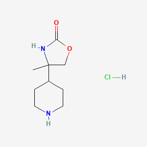 molecular formula C9H17ClN2O2 B2572933 4-Methyl-4-(piperidin-4-yl)-1,3-oxazolidin-2-one hydrochloride CAS No. 2126160-79-8