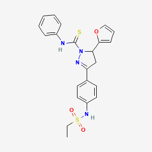 molecular formula C22H22N4O3S2 B2572942 5-[4-(ethylsulfonylamino)phenyl]-3-(furan-2-yl)-N-phenyl-3,4-dihydropyrazole-2-carbothioamide CAS No. 867042-51-1