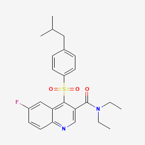 molecular formula C24H27FN2O3S B2572950 N,N-diethyl-6-fluoro-4-((4-isobutylphenyl)sulfonyl)quinoline-3-carboxamide CAS No. 1110989-80-4
