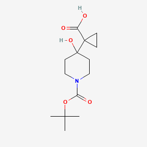 molecular formula C14H23NO5 B2572954 1-(1-(tert-Butoxycarbonyl)-4-hydroxypiperidin-4-yl)cyclopropane-1-carboxylic acid CAS No. 2172538-03-1