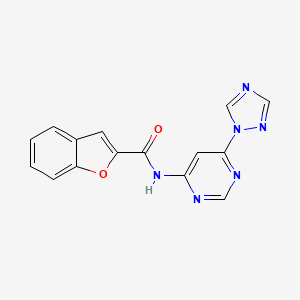molecular formula C15H10N6O2 B2572959 N-(6-(1H-1,2,4-triazol-1-yl)pyrimidin-4-yl)benzofuran-2-carboxamide CAS No. 1448046-41-0