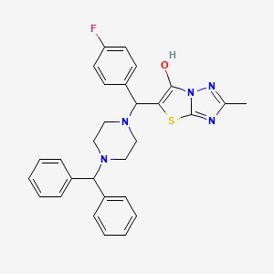 molecular formula C29H28FN5OS B2572964 5-((4-Benzhydrylpiperazin-1-yl)(4-fluorophenyl)methyl)-2-methylthiazolo[3,2-b][1,2,4]triazol-6-ol CAS No. 851810-78-1