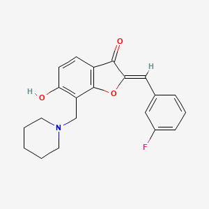 molecular formula C21H20FNO3 B2572966 (Z)-2-(3-fluorobenzylidene)-6-hydroxy-7-(piperidin-1-ylmethyl)benzofuran-3(2H)-one CAS No. 896822-50-7