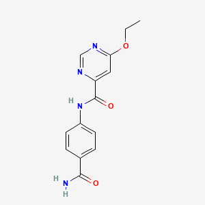 molecular formula C14H14N4O3 B2572967 N-(4-carbamoylphenyl)-6-ethoxypyrimidine-4-carboxamide CAS No. 2034362-98-4