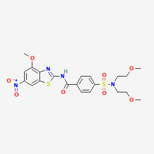 molecular formula C21H24N4O8S2 B2572975 4-[双(2-甲氧基乙基)氨磺酰基]-N-(4-甲氧基-6-硝基-1,3-苯并噻唑-2-基)苯甲酰胺 CAS No. 361160-08-9
