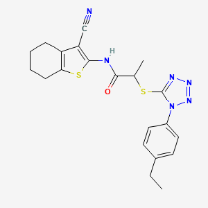 molecular formula C21H22N6OS2 B2572991 N-(3-cyano-4,5,6,7-tetrahydro-1-benzothiophen-2-yl)-2-{[1-(4-ethylphenyl)-1H-tetrazol-5-yl]sulfanyl}propanamide CAS No. 887347-67-3