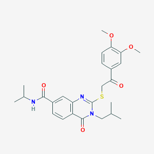 molecular formula C26H31N3O5S B2573002 2-((2-(3,4-dimethoxyphenyl)-2-oxoethyl)thio)-3-isobutyl-N-isopropyl-4-oxo-3,4-dihydroquinazoline-7-carboxamide CAS No. 946386-02-3