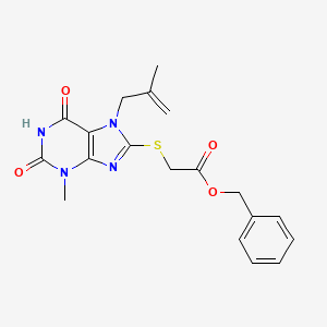 molecular formula C19H20N4O4S B2573017 2-[3-甲基-7-(2-甲基丙-2-烯基)-2,6-二氧嘌呤-8-基]硫代乙酸苄酯 CAS No. 491614-98-3