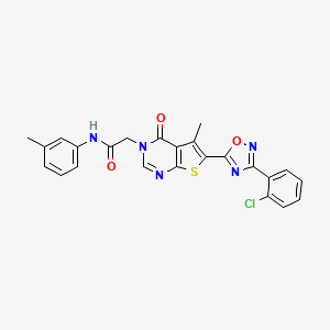 molecular formula C24H18ClN5O3S B2573024 2-(6-(3-(2-chlorophenyl)-1,2,4-oxadiazol-5-yl)-5-methyl-4-oxothieno[2,3-d]pyrimidin-3(4H)-yl)-N-(m-tolyl)acetamide CAS No. 1105240-86-5