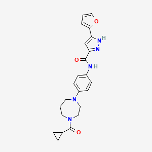 molecular formula C23H25N5O3 B2573026 N-(4-(4-(cyclopropanecarbonyl)-1,4-diazepan-1-yl)phenyl)-3-(furan-2-yl)-1H-pyrazole-5-carboxamide CAS No. 1297612-31-7