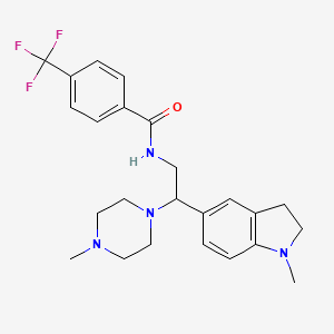 molecular formula C24H29F3N4O B2573027 N-(2-(1-甲基吲哚啉-5-基)-2-(4-甲基哌嗪-1-基)乙基)-4-(三氟甲基)苯甲酰胺 CAS No. 922089-17-6