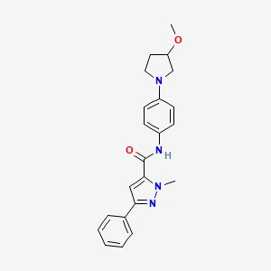 molecular formula C22H24N4O2 B2573032 N-(4-(3-methoxypyrrolidin-1-yl)phenyl)-1-methyl-3-phenyl-1H-pyrazole-5-carboxamide CAS No. 1795300-73-0