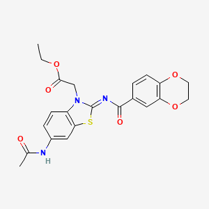 molecular formula C22H21N3O6S B2573040 (Z)-ethyl 2-(6-acetamido-2-((2,3-dihydrobenzo[b][1,4]dioxine-6-carbonyl)imino)benzo[d]thiazol-3(2H)-yl)acetate CAS No. 865248-55-1