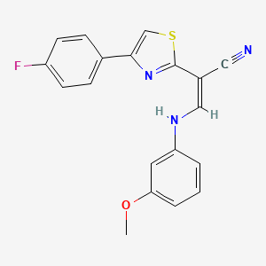 molecular formula C19H14FN3OS B2573043 (Z)-2-(4-(4-fluorophenyl)thiazol-2-yl)-3-((3-methoxyphenyl)amino)acrylonitrile CAS No. 476675-82-8