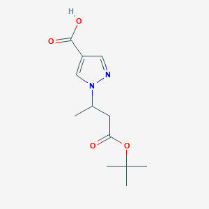 molecular formula C12H18N2O4 B2573046 1-(3-tert-butoxy-1-methyl-3-oxopropyl)-1H-pyrazole-4-carboxylic acid CAS No. 1856046-88-2