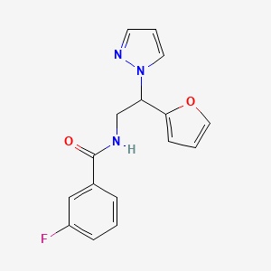 molecular formula C16H14FN3O2 B2573057 3-fluoro-N-(2-(furan-2-yl)-2-(1H-pyrazol-1-yl)ethyl)benzamide CAS No. 2034593-08-1