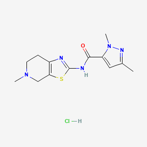 molecular formula C13H18ClN5OS B2573059 1,3-dimethyl-N-(5-methyl-4,5,6,7-tetrahydrothiazolo[5,4-c]pyridin-2-yl)-1H-pyrazole-5-carboxamide hydrochloride CAS No. 1185171-26-9