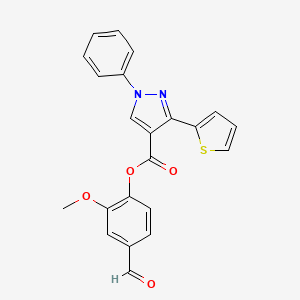 molecular formula C22H16N2O4S B2573060 (4-Formyl-2-methoxyphenyl) 1-phenyl-3-thiophen-2-ylpyrazole-4-carboxylate CAS No. 376354-90-4