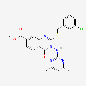 molecular formula C23H20ClN5O3S B2573074 Methyl 2-[(3-chlorophenyl)methylsulfanyl]-3-[(4,6-dimethylpyrimidin-2-yl)amino]-4-oxoquinazoline-7-carboxylate CAS No. 443356-09-0