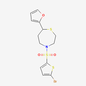 molecular formula C13H14BrNO3S3 B2573094 4-((5-Bromothiophen-2-yl)sulfonyl)-7-(furan-2-yl)-1,4-thiazepane CAS No. 1705214-46-5