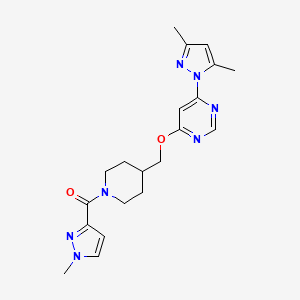 molecular formula C20H25N7O2 B2573095 [4-[[6-(3,5-Dimethylpyrazol-1-yl)pyrimidin-4-yl]oxymethyl]piperidin-1-yl]-(1-methylpyrazol-3-yl)methanone CAS No. 2380084-50-2