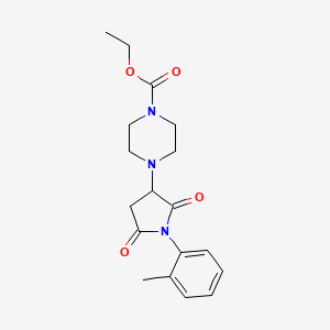 molecular formula C18H23N3O4 B2573099 4-[1-(2-甲基苯基)-2,5-二氧代吡咯烷-3-基]哌嗪-1-羧酸乙酯 CAS No. 839681-44-6