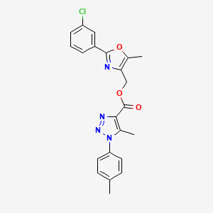 molecular formula C22H19ClN4O3 B2573104 [2-(3-chlorophenyl)-5-methyl-1,3-oxazol-4-yl]methyl 5-methyl-1-(4-methylphenyl)-1H-1,2,3-triazole-4-carboxylate CAS No. 946303-11-3