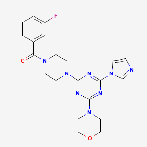 molecular formula C21H23FN8O2 B2573131 (4-(4-(1H-imidazol-1-yl)-6-morpholino-1,3,5-triazin-2-yl)piperazin-1-yl)(3-fluorophenyl)methanone CAS No. 1203161-21-0