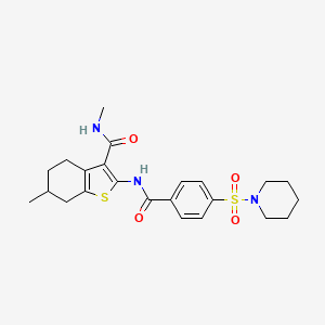 molecular formula C23H29N3O4S2 B2573143 N,6-dimethyl-2-(4-(piperidin-1-ylsulfonyl)benzamido)-4,5,6,7-tetrahydrobenzo[b]thiophene-3-carboxamide CAS No. 892977-51-4
