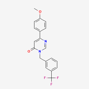 molecular formula C19H15F3N2O2 B2573157 6-(4-methoxyphenyl)-3-(3-(trifluoromethyl)benzyl)pyrimidin-4(3H)-one CAS No. 1105236-29-0