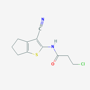 molecular formula C11H11ClN2OS B2573172 3-chloro-N-{3-cyano-4H,5H,6H-cyclopenta[b]thiophen-2-yl}propanamide CAS No. 732271-45-3