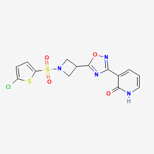 molecular formula C14H11ClN4O4S2 B2573176 3-(5-(1-((5-chlorothiophen-2-yl)sulfonyl)azetidin-3-yl)-1,2,4-oxadiazol-3-yl)pyridin-2(1H)-one CAS No. 1396748-35-8