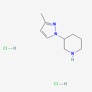 molecular formula C9H17Cl2N3 B2573194 3-(3-甲基吡唑-1-基)哌啶；二盐酸盐 CAS No. 2247106-77-8