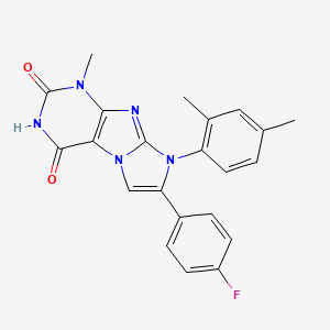 molecular formula C22H18FN5O2 B2573202 8-(2,4-dimethylphenyl)-7-(4-fluorophenyl)-1-methyl-1H-imidazo[2,1-f]purine-2,4(3H,8H)-dione CAS No. 922472-46-6